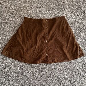 Brown Corduroy Button-Front Skirt